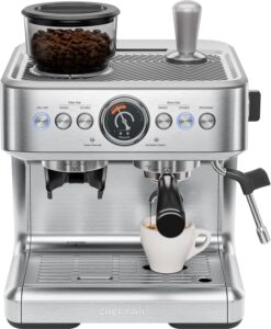 Chefman RJ54-G-SS-AM Crema Supreme 15 Bar Espresso Machine with Milk Frother, Barista Steam Wand, Professional Coffee Maker