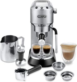 De’Longhi EC885M Dedica Arte Espresso Machine with My LatteArt Steam Wand (Milk Frother) - Italian Stainless Steel Design