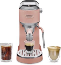 De'Longhi EC890PK Dedica Duo Compact Espresso Machine - Cold Brew Coffee Maker with Milk Frother Wand, Rosé Pink