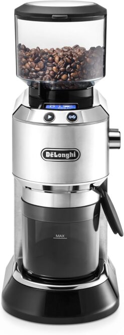 De'Longhi KG521.M Dedica Conical Burr Grinder with Portafilter Attachment, 6.9 x 11.2 x 18.1 inches, Silver