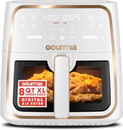 Gourmia 8 Qt Air Fryer, 8 Presets with Digital Display, FryForce 360° Technology, White