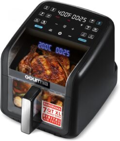 Gourmia GAF7020B Air Fryer 7 QT - Easy View Panoramic Window & Interior Light, Guided Cooking, Black