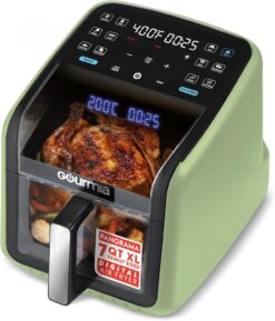 Gourmia GAF7020G Air Fryer 7 QT - Easy View Panoramic Window & Interior Light, Guided Cooking, Green