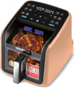 Gourmia GAF7020P Air Fryer 7 QT - Easy View Panoramic Window & Interior Light, Guided Cooking, Peach