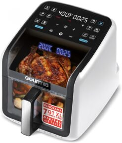 Gourmia GAF7020W Air Fryer 7 QT - Easy View Panoramic Window & Interior Light, Guided Cooking, White