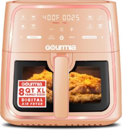 Gourmia GAF823P 8 Qt Air Fryer, 8 Presets with Digital Display, FryForce 360° Technology, Peach