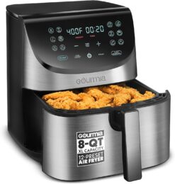 Gourmia GAF856 Air Fryer - 8 Qt Extra Large Capacity, FryForce360º, Digital Display with 12 Presets, Stainless Steel