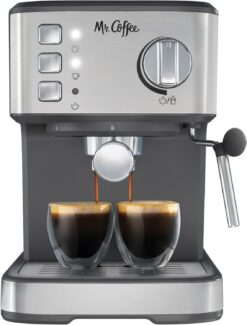 Mr. Coffee 2213533 Compact Espresso Maker, Espresso Machine With Steam Wand, 15-Bar Pump Automatic Espresso Machine