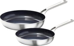 OXO CC005884-001 Mira Tri-Ply Stainless Steel PFAS-Free Nonstick, 8" and 10" Frying Pan Skillet Set, Induction