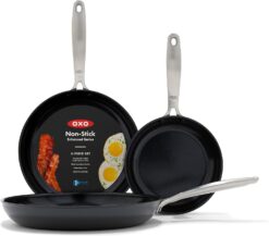 OXO CC005960-004 Enhanced, 8" 10" and 12" 3 Piece Frying Pan Skillet Set, Healthy Ceramic Nonstick, Black