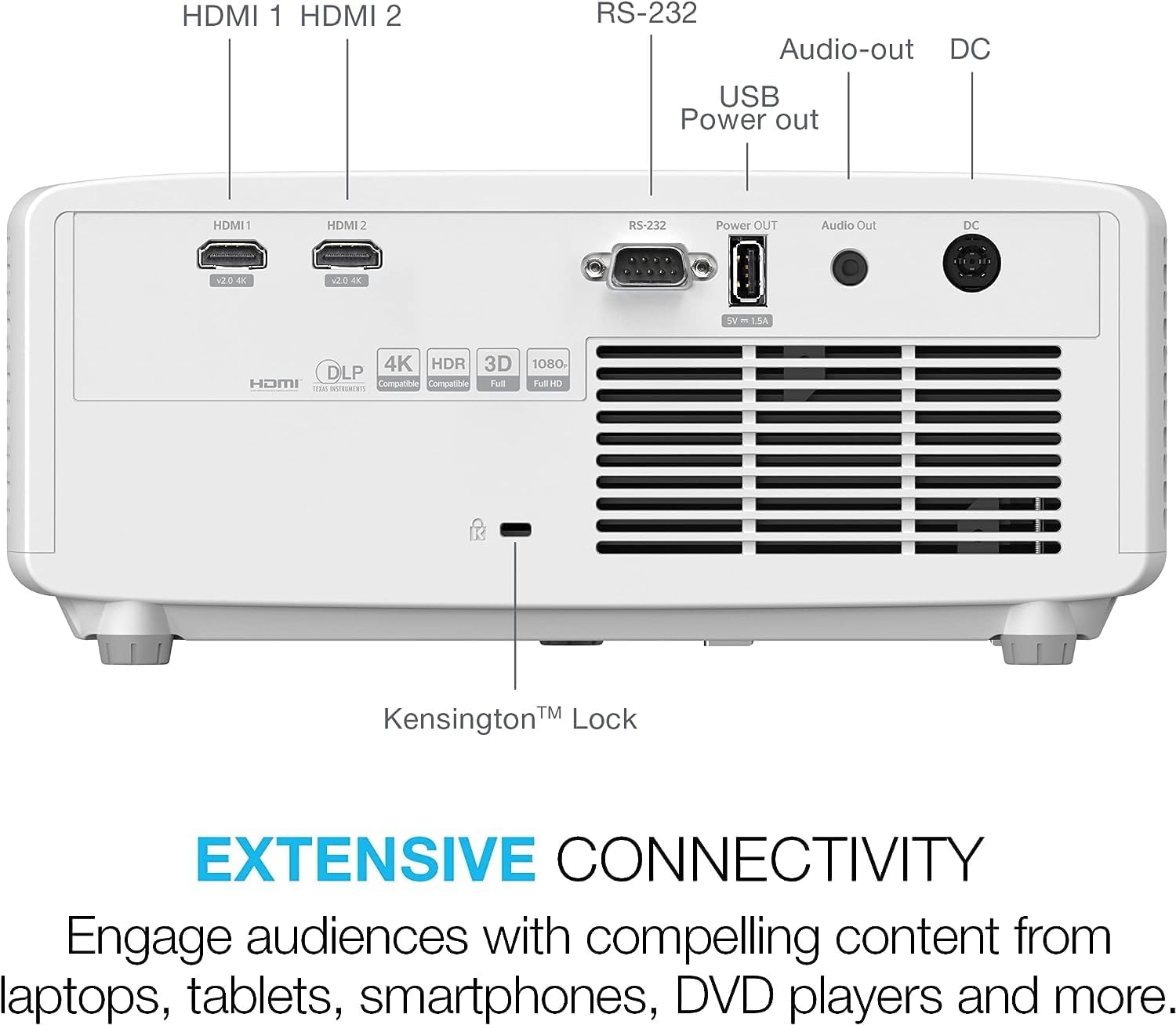 Optoma HZ40HDR HD DLP Theatre and Gaming Projector - White 3