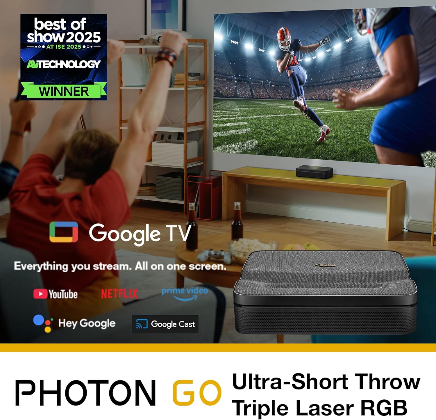 Optoma ML1080UST PHOTON GO Ultra Short Throw 1080p HDR10 Portable Projector, Triple Laser (RGB) 1