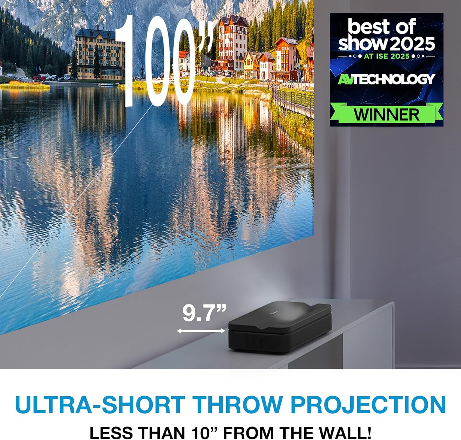 Optoma ML1080UST PHOTON GO Ultra Short Throw 1080p HDR10 Portable Projector, Triple Laser (RGB) 3