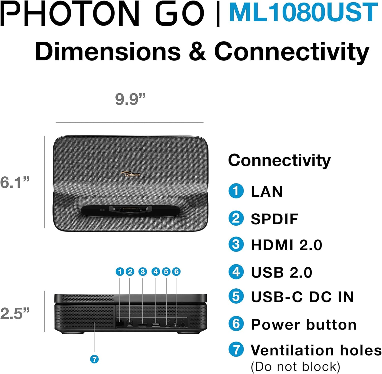 Optoma ML1080UST PHOTON GO Ultra Short Throw 1080p HDR10 Portable Projector, Triple Laser (RGB) 9