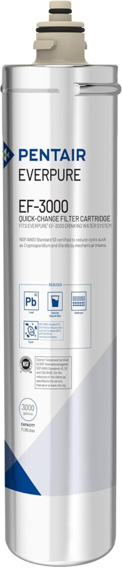 Pentair Everpure EF-3000 Quick-Change Filter Cartridge, EV985750, For Use in Everpure EF-3000 Full Flow Drinking Water System