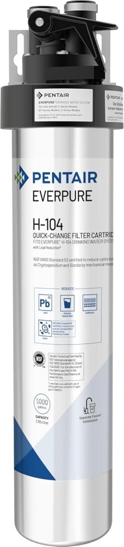 Pentair Everpure H-104 Drinking Water System, EV926271, Includes Filter Head, Filter Cartridge, All Hardware and Connectors