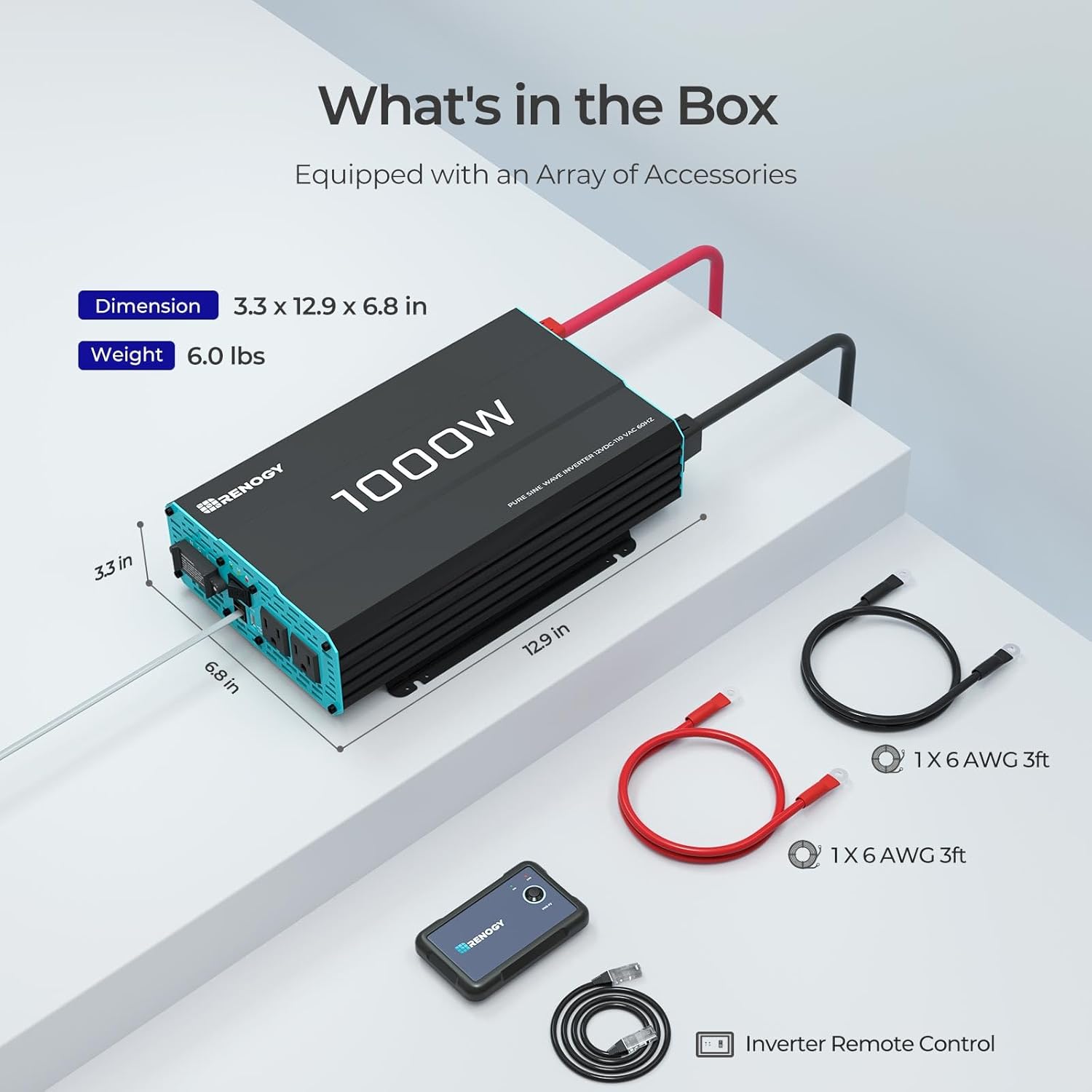 Renogy 1000W Pure Sine Wave Inverter 12V DC to 120V AC Converter for Home, RV, Truck, Off-Grid Solar Power 110V 2