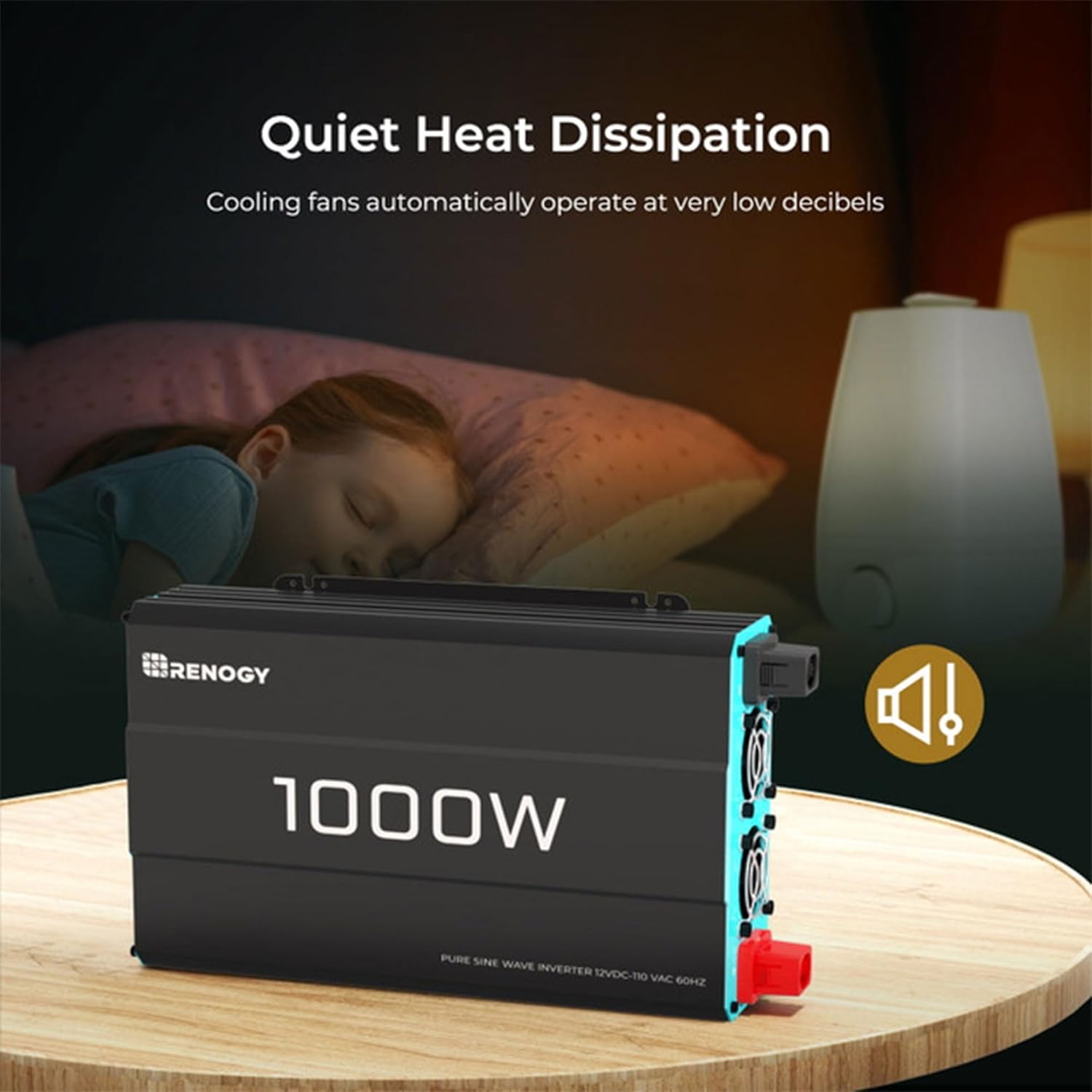 Renogy 1000W Pure Sine Wave Inverter 12V DC to 120V AC Converter for Home, RV, Truck, Off-Grid Solar Power 110V 6