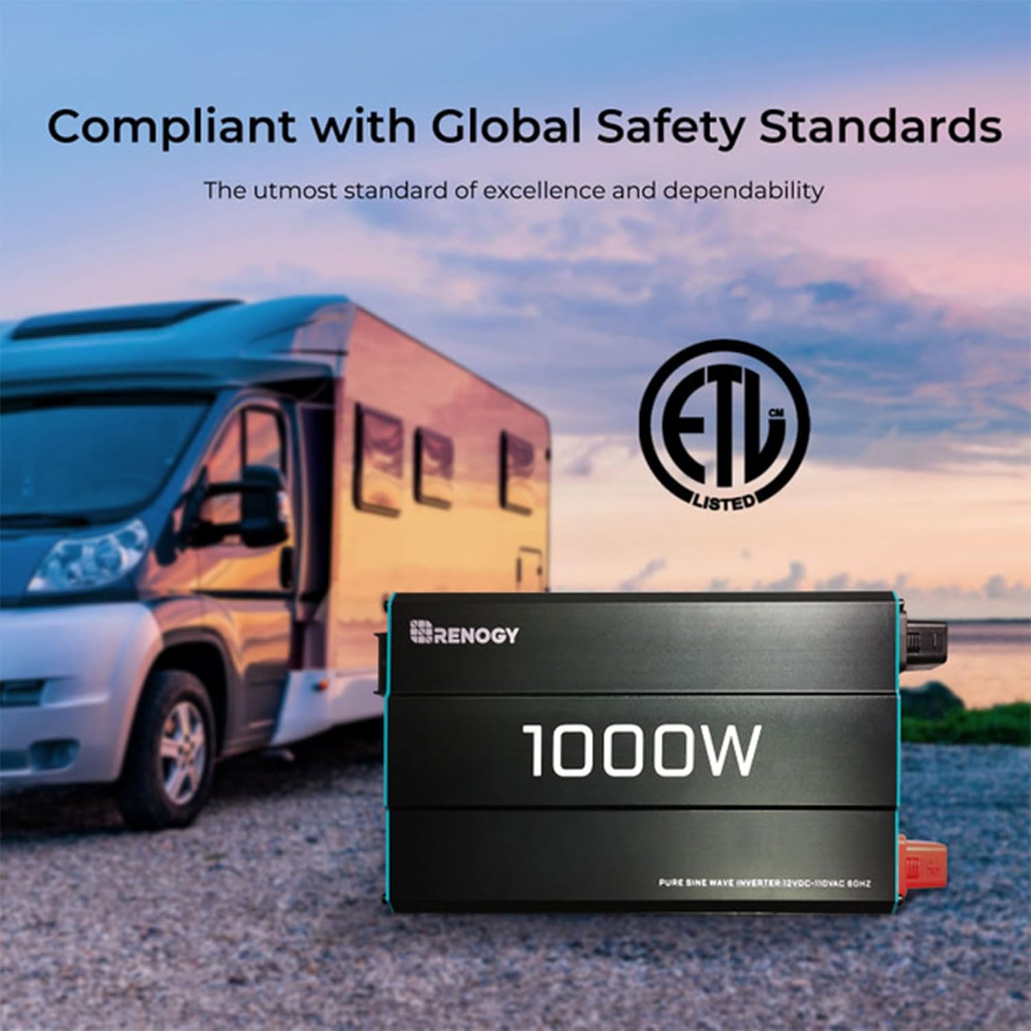 Renogy 1000W Pure Sine Wave Inverter 12V DC to 120V AC Converter for Home, RV, Truck, Off-Grid Solar Power 110V 9