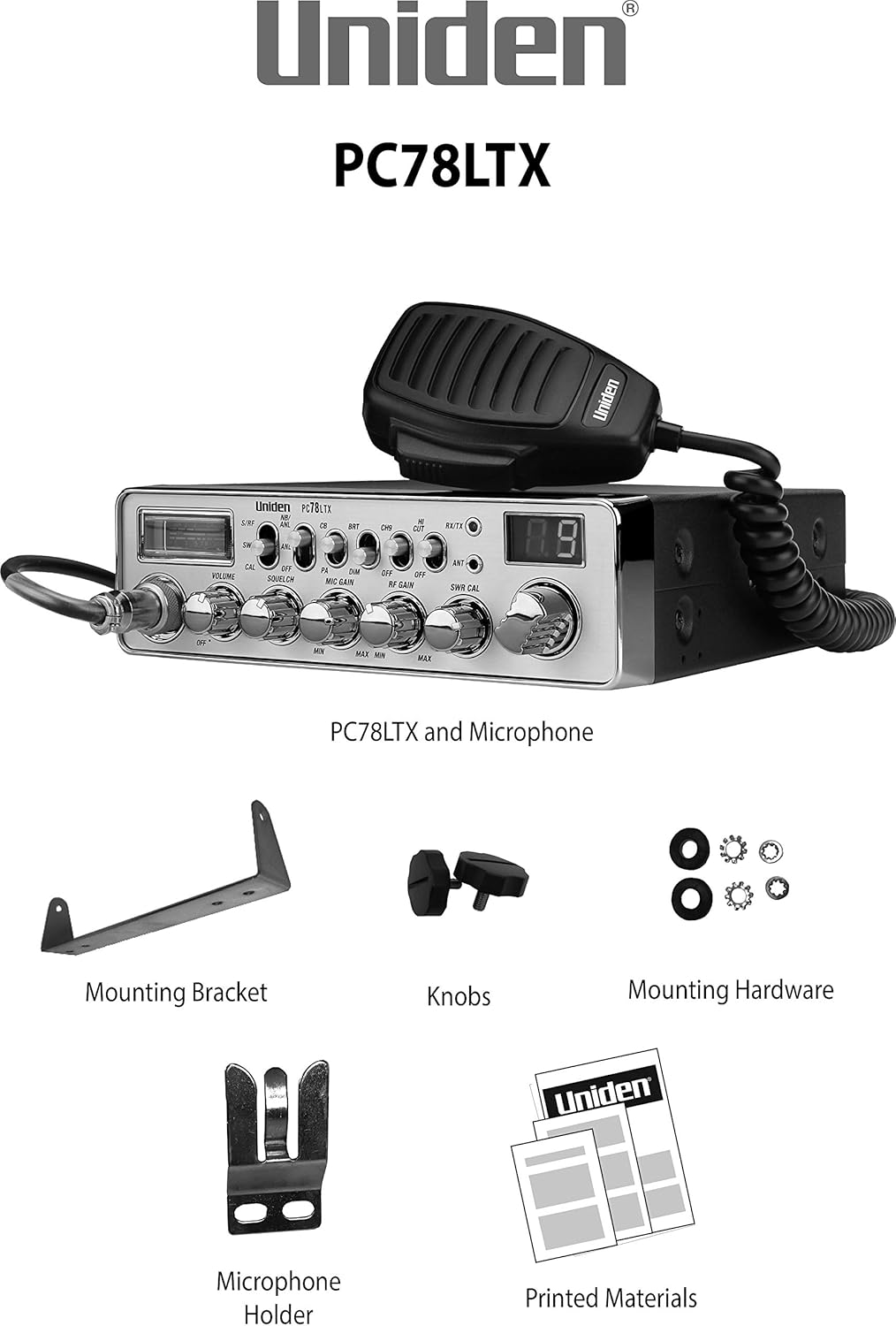 Uniden PC78LTX 40-Channel Trucker's CB Radio with Integrated SWR Meter, PA Function, Hi Cut 2