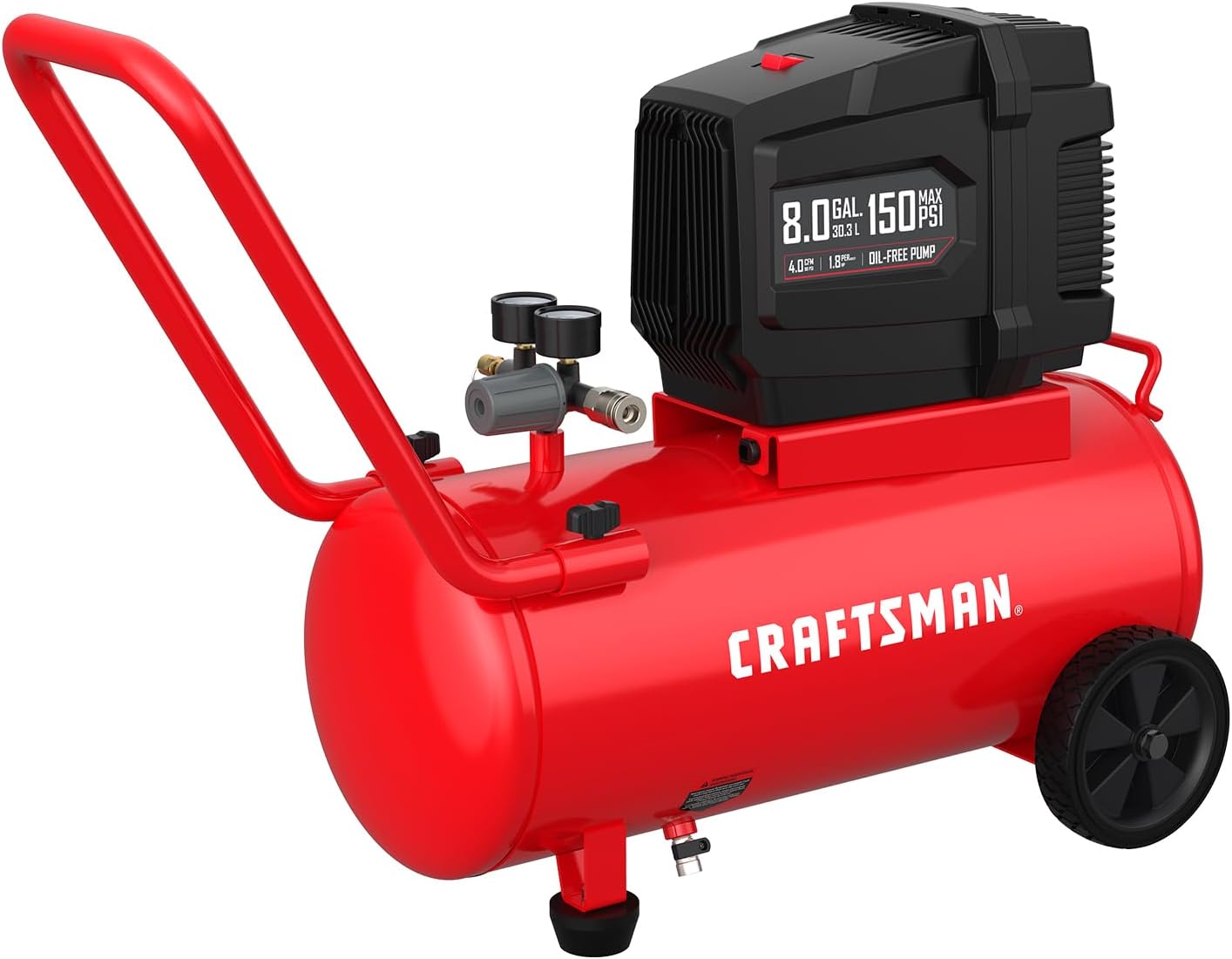 CRAFTSMAN CMXECXA0200842 Air Compressor 8 Gallon Oil-Free 1.8 HP Max 150 PSI Horizontal Tank Portable CRAFTSMAN CMXECXA0200842 Air Compressor 8 Gallon Oil-Free 1.8 HP Max 150 PSI Horizontal Tank Portable