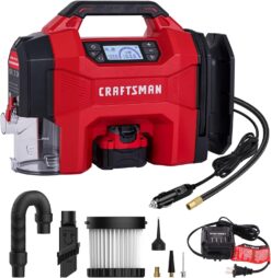 CRAFTSMAN CMXPTXA2001C 3-in-1 Cordless Portable Tire Inflator 160 PSI Air Compressor, 4.0Ah Battery & 12V Charger