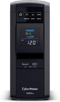 CyberPower CP1000PFCLCD PFC Sinewave UPS Battery Backup and Surge Protector, 1000VA/600W, 10 Outlets, AVR