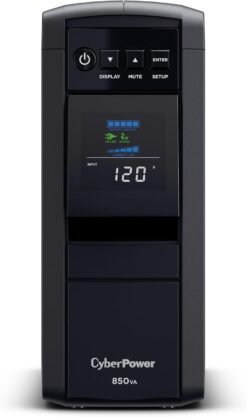 CyberPower CP850PFCLCD PFC Sinewave UPS Battery Backup and Surge Protector, 850VA/510W, 10 Outlets, AVR, Mini-Tower; UL Certified