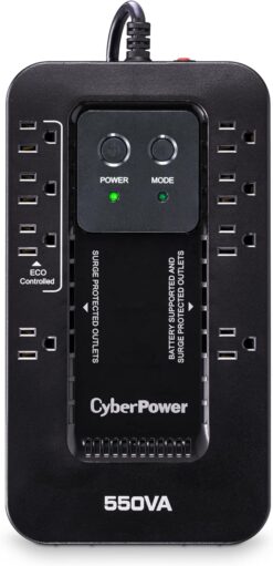CyberPower EC550G Ecologic UPS Battery Backup and Surge Protector, 550VA/330W, 8 Outlets, ECO Mode, Compact, UL Certified