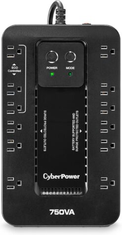 CyberPower EC750G Ecologic Battery Backup & Surge Protector UPS System, 750VA/450W, 12 Outlets, ECO Mode