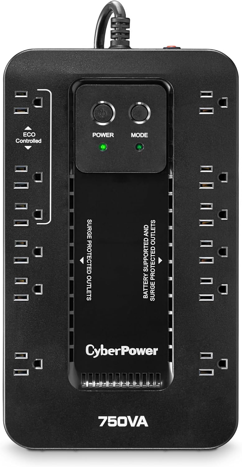 CyberPower EC750G Ecologic Battery Backup & Surge Protector UPS System CyberPower EC750G Ecologic Battery Backup & Surge Protector UPS System, 750VA/450W, 12 Outlets, ECO Mode