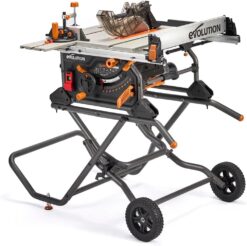 Evolution R10TBLX 10" Jobsite Table Saw with Wheeled Scissor Stand, 15A Motor Multi-Material Cutting