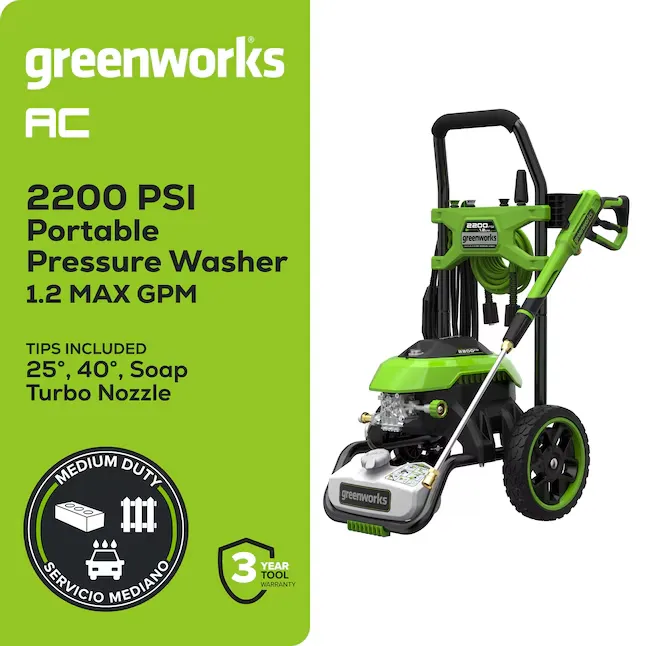 Greenworks GPW2201 2200-PSI 1.2-GPM Cold Water Electric Pressure washer with 4 Spray Tips 1_11zon