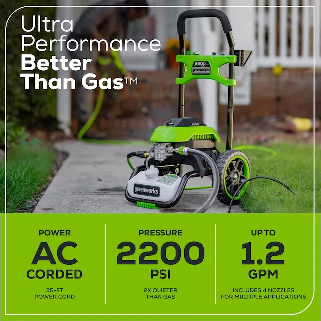 Greenworks GPW2201 2200-PSI 1.2-GPM Cold Water Electric Pressure washer with 4 Spray Tips 3_11zon