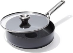 OXO CC004743-001 Professional 3QT Saute Pan Jumbo Cooker with Lid, Hard Anodized Ceramic Nonstick Cookware PFAS-Free, Black