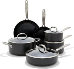 OXO CC005962-001 Enhanced 10 Piece Cookware Pots & Pans Set, PFAS-Free Ceramic Nonstick, Black