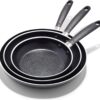 OXO CC010474-001 Non-Stick Every Day Frying Pan Set, BPA-Free Comfort Grip Silicone Handles, Black, 8”, 10” & 12”