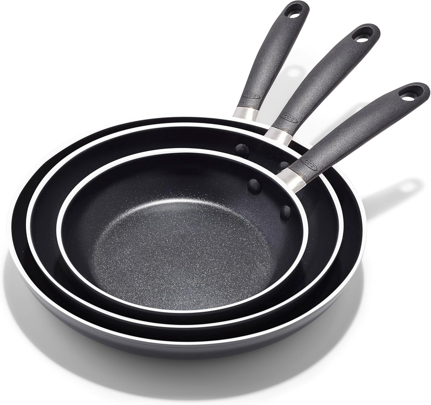 OXO CC010474-001 Non-Stick Every Day Frying Pan Set, BPA-Free Comfort Grip Silicone Handles, Black, 8”, 10” & 12” OXO CC010474-001 Non-Stick Every Day Frying Pan Set, BPA-Free Comfort Grip Silicone Handles, Black, 8”, 10” & 12”