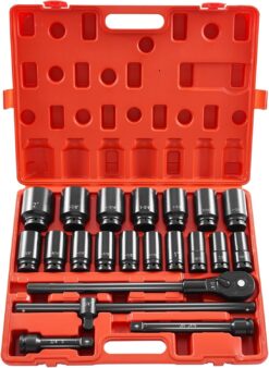 VEVOR IDSJSLO1 Impact Socket Set 3/4 Inches 22 Piece Deep Impact Sockets, 6-Point Sockets, Rugged Construction