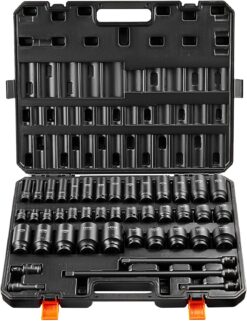 VEVOR SX21D43000 Impact Socket Set 1/2" Socket Set 43 Piece Deep & Shallow SAE 3/8" to 1-1/2", 6 Point Cr-Mo Alloy Steel