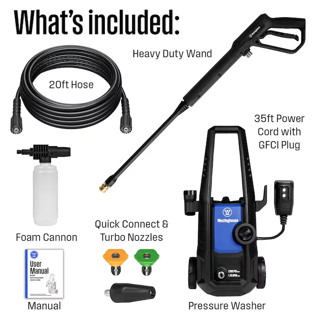 Westinghouse ePX3050 Max 2100-PSI 1.76-GPM Cold Water Electric Pressure washer with 3 Spray Tips 2_11zon