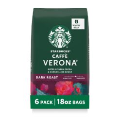 Starbucks Whole Coffee Beans, Dark Roast Hot or Iced Coffee, Caffè Verona, Six 18 oz Bags​