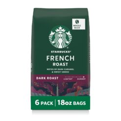 Starbucks Whole Coffee Beans, Dark Roast Hot or Iced Coffee, French Roast, Six 18 oz Bags​