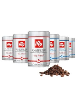 illy Whole Bean Coffee, Classico Medium & Decaffeinated Roasts, 100% Arabica, Premium Italian Coffee, 8.8oz, 6 Variety Pack