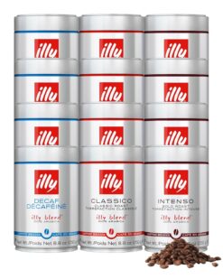 illy Whole Bean Coffee, Classico Medium, Decaffeinated and Intenso Bold Roasts, 100% Arabica, 8.8oz, 12 Variety Pack