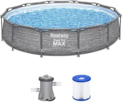 Bestway 561JVE-BW Steel Pro MAX 12' x 30" Above Ground Pool, Round Metal Frame Outdoor Swimming Pool Set
