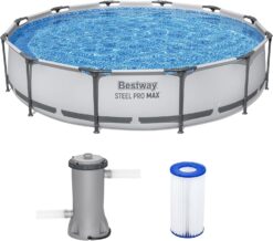 Bestway Steel Pro MAX 12' x 30" Above Ground Pool, Round Metal Frame Outdoor Swimming Pool Set, Gray