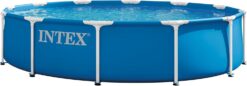 INTEX 28210EP Metal Frame 12 ft x 30 in Above Ground Pool Set, Round Swimming Pool with Steel Frame