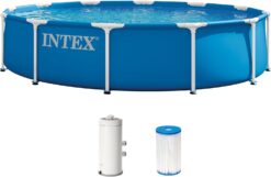 Intex 28211EP Metal Frame 12 ft x 30 in Above Ground Pool Set, Round Swimming Pool with Steel Frame, 530 GPH Cartridge Filter Pump