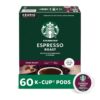 Starbucks K-Cup Coffee Pods, Dark Roast Coffee, Espresso Roast for Keurig Coffee Makers, 100% Arabica, 6 Boxes (60 Pods Total)